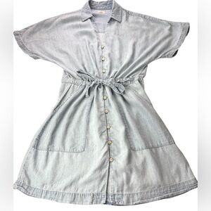 Faherty Chambray Tie Waist Shirt Dress | Tencel Linen | Size M